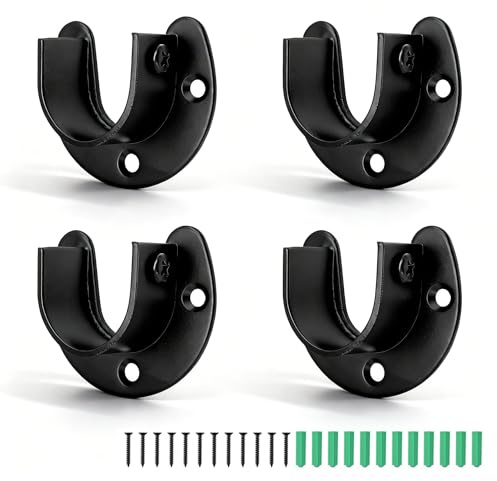 DIYCUT 4 Pièces Ronds Supports Tringle Vêtements 25 mm (Noir) | Support Penderie Armoire, Support tringle rideaux Cintre, avec Vis et Tube D'expansion, pour Armoire, Salle de Bain