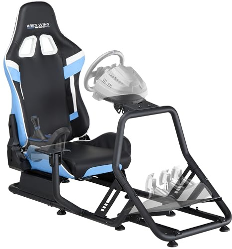 ARES WING Racing Simulator Cockpit mit Sitz, Blau | SIM Racing Cockpit Kompatibel mit Fanatec, Thrustmaster, Moza Racing Games Kompatibel mit PS, Xbox und PC