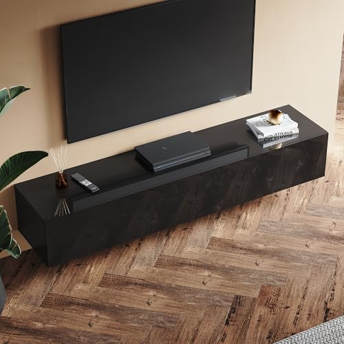 SUNXURY TV Lowboard Hängend TV Board Schwarz Lowboard Hängend Hochglanz Fernsehtisch B180 x T40 x H30cm