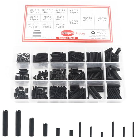 SUKITMISO 580 Stück Spannstift Hohlsplinte Sortiment, Hohl Federstifte Manganstahl Sortiment Set, M1.5/M2/M2.5/M3/M4/M5/M6, Klappsplinte, Geschlitzte Federstifte