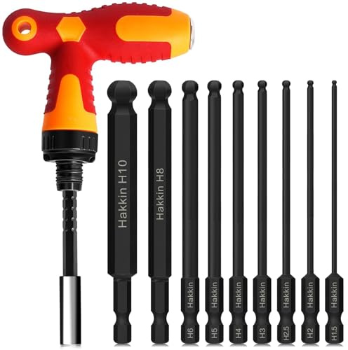 Allen Key Bit Set Hakkin 10Pcs Allen Hex Key Bit with Ratchet Driver | S2 Steel Magnetic Allen Wrench Drill Bits 1/4 Hex Shank 100mm hex Bits Set for Furniture Assembly