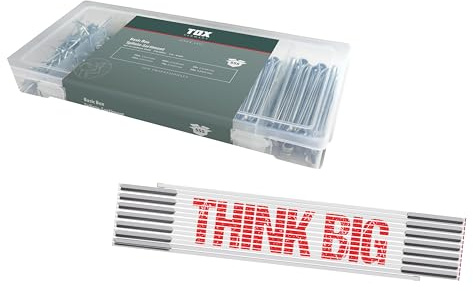 TOX Set mit Splinten-Sortiment (555-tlg.) + THINK BIG 3m Zollstock, Splinten (vz.) in 6 Größen und Transportbox, Durchmesser 1,6-4,0 mm, Länge 25-64 mm + Meterstab, 094909154