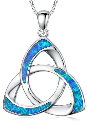 WINNICACA Opal Kette Silber 925 Damen Keltischer Knoten Anhänger Halskette mit Blauer Opal Schmuck-geschenke für Frauen
