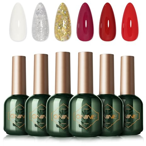 ONINE 3-Free Gel Nail Polish Set- 6Pcs 10g Red White Set,UV/LED Gel No Hema & No TPO & No Di-Hema,Long Lasting and Without Pungent Smell,Nail Beauty Design Manicure for Professional, Salon & Home Use