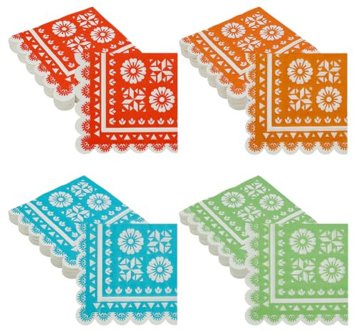 GOMAKERER 160 Stück 4 Stile Mexikanische Papierservietten, Fiesta Cocktailservietten Picknickserviette Für Thanksgiving Day Tischdekoration Für Weihnachten Partyzubehör, 245x241x0.1mm