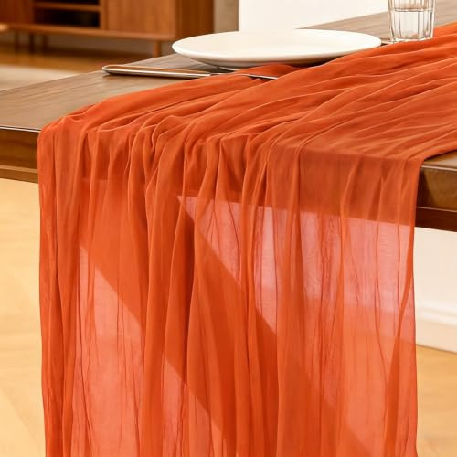Käsetuch Tischläufer Orangerot, 300 x 90 cm Boho Gaze Tischläufer Cheesecloth Läufer für Hochzeit, Geburtstagsfeiern, Babypartys, Weihnachten und Silvester von Tisch Dekoration