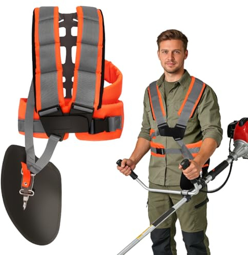 NUTKIT Correa de Hombro para Cortacésped, Nylon Duro(Gris Anaranjado) | Correa de Cortacésped Ajustable de Doble Hombro, para Desbrozadora y Cortacéspeds (Anchura de Los Tirantes Cómoda)