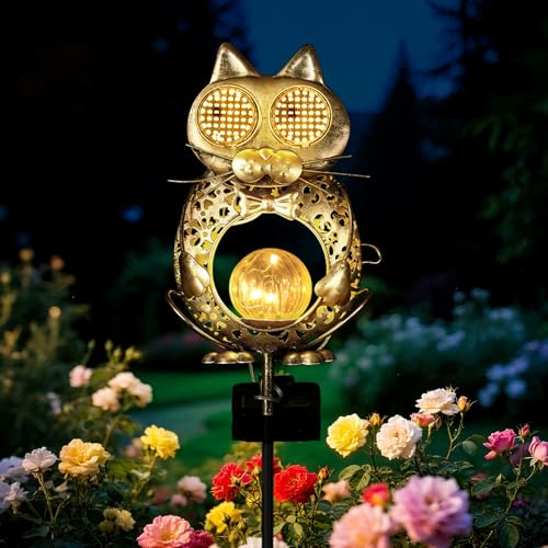 Global Golden Solar Light Outdoor Garden-Weatherproof Cat Solar garden Light with Auto On/Off, 2 Mode LED Lights, Dynamic Eye Lighting for Patio, Yard, Pathway Decoration-Birthday Gifts for Women, Mum