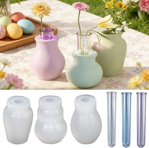 3 Stück Vase Silikonform,DIY Vases Resin Formen,Blumenvase Silikonformen,Handgefertigte Silikonform,3 Vase mit 3 Reagenzgläsern,Epoxidharz Formen Moulds,für DIY Dekoration Handgemachte Geschenke