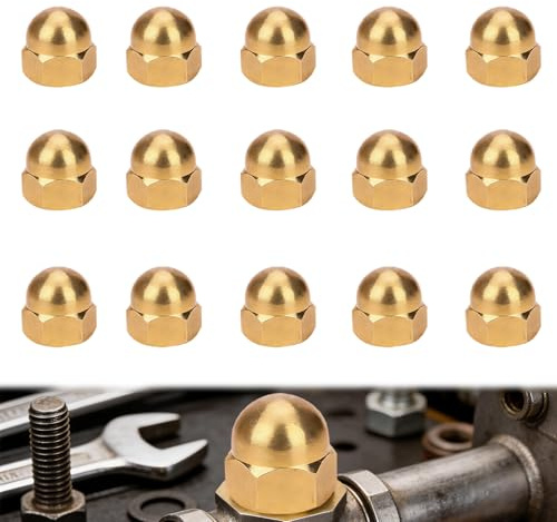 Lot de 15 écrous hexagonaux M8 en laiton, capuchons bombés en laiton, tige filetée et boulons filetés, pour la Fixation et la Décoration Quotidiennes (M8 15PCS)