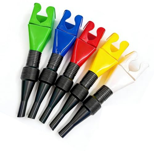 ZORTVUL Lot De 5 Entonnoirs À Carburant Entonnoir Pliable Avec Tube Souple Et Fermeture À Clip, Sans Tenue En Main, Pour Moto, Voiture, Huile, Liquide Lave-Glace (Blanc, Jaune, Bleu, Rouge, Vert