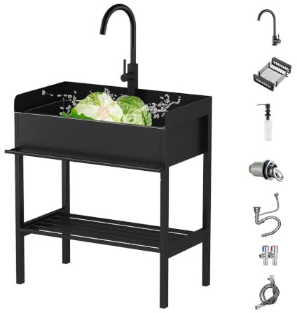 BRCYKRWY Lavandino Inox con Mobiletto,Lavandino da Esterno con Rubinetto,