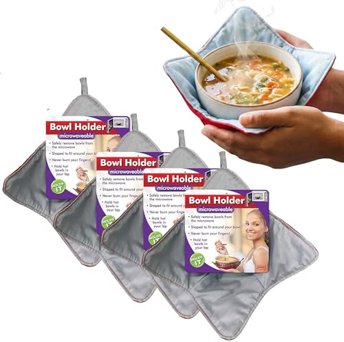 JOKARI Microwavable Heat Resistant Bowl Holder 4 Pack Protects Hands and Fingers From Hot Dishes. Microwave and Washing Machine Safe Kozy For Heating Soup