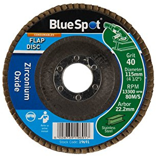 Blue Spot 19691 40 Grit Zirconium Oxide Flap Disc, 0 V, Black, 115 mm, 4.5-inch