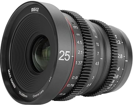 MEKE 25mm T2.2 große Blende, manueller Fokus, geringer Verzerrung, 4K Mini-Cine-Objektiv für Micro Four Thirds Halterung, kompatibel mit Olympus Panasonic Lumix Kameras und BMPCC 4K Zcam E2