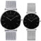 Kubagom Paar Uhren Analog Quarz Edelstahl Wasserdicht Mesh Ultradünne Set für Sie und Ihn (Schwarz Oberfläche,Silber Armband)