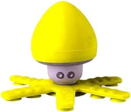 Celly Squiddy Wasserdichter Bluetooth-Lautsprecher, kabelloser Lautsprecherständer mit 6 Mini-Tentakeln und Saugnäpfen mit sicherem Griff für Dusche, Pool, Badezimmer und mehr, Gelb