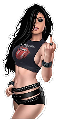 chemstickattack Pinup Aufkleber Rock Girl Autoaufkleber Sticker ca. 17x8 cm Pinups Sexy Girls Retro Motorrad Moped LKW Wohnmobil Rocker Rock'n'Roll Leder Musik Bands