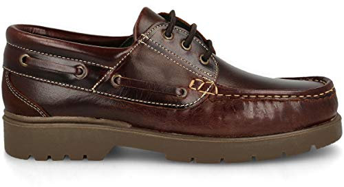 PAYMA - Herren Damen Kinder Bootsschuhe Segelschuhe Mokassins aus Seahorse Geölt Leder 3 Eye Classic Docksides. Brown Gummisohle. Schnürsenkel Farben: Dunkelbraune Sohle Braun. Größe 44