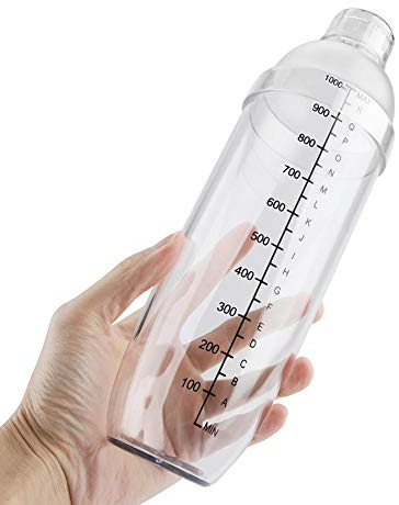 DEWIN Transparent Cocktail Shaker, Anti-Leakage Shaker Bottle Mixer with Scale 300ml / 500ml / 700ml / 1000ml Wine Tool for Home Bar(1000ML)