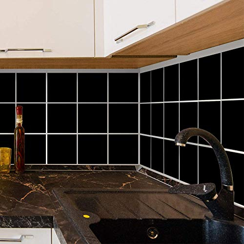 Abnaok 25pcs Square Tile Stickers for Kitchen Bathroom, Peel and Stick On Wall Tile Transfers Decals 10 * 10 inches, Black