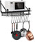 Greensen Wall Mounted Pot Pan Rack Metal Saucepan Hanging Rack with Hooks Kitchen Utensils Hanging Shelf Pan Rack Organizer for Kitchen Balcony Bathroom Holder Pot Pan Shelf Rack, Black(45cm)
