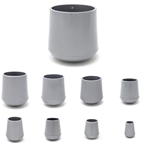 12mm Rubber Feet, Grey Tube End Caps, Pack of 4 Ferrules for Furniture & Chair Legs - Made in Germany (See Second Image for Ordering Guide)