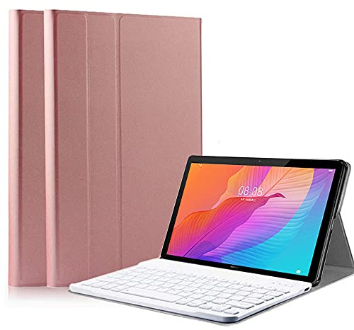 QYiiD Coque Clavier pour Huawei MatePad T10/T10s 2020, Slim Lightweight Français AZERTY Clavier Bluetooth sans Fil Etui Multiposition Housse Cover Légère pour T10s 10.1 / T10 9.7 Tablet, Or Rose