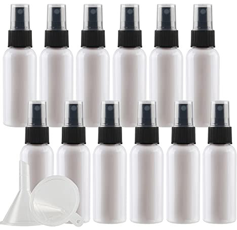 TIANZD 50 Pieces Empty 50 ml White PET Plastic Fine Mist Pump Spray Bottles with Black Top Portable Sprayer for Perfume Water Cosmetic Travel Containers Refillable, 2X Funnel