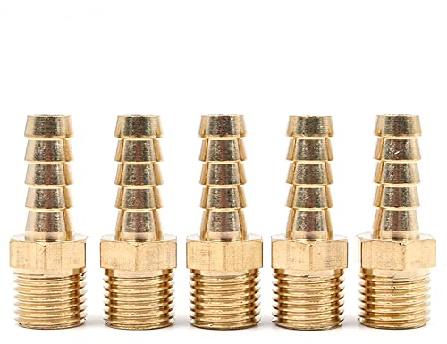 Hsthe Sea 5 Pièces 8 mm à 1/4 BSP en Laiton Massif Connecteur Queue Tuyau barbelé à Filetage Mâle BSP, Adaptateur pour Tuyau Étain/Piscine/Tuyau Flexible