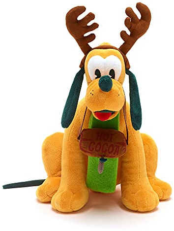 Disney Store Pluto – festliches kleines Plüschtier, 24 cm, Micky und Freunde, Kuschelfigur mit Rentierohren, heißer Schokoladenduft, geeignet für Kinder ab 0 Jahren