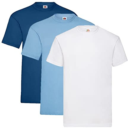 Fruit of the Loom Valueweight T-Shirt Various Colour Sets S M L XL XXL 3XL 4XL 5XL, 1 x navy + 1 x pastel blue + 1 x white + 1 x purchase notepad, S