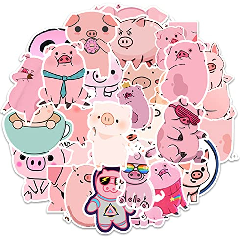 Pink Pig Stickers for Teens Boys Girls Kids, Cute Vinyl Waterproof Stickers for Laptop Flasks Water Bottle Cup Bike Phone Tablet Car Notebook Scrapbook, Cartoon Animals Decals Pack[Pink Pig-50Pcs]