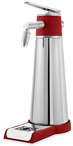 iSi Thermo XPress Whip PLUS 1 Liter, Freistehendes Sahnegerät mit Thermoisolation, Für Warme und Kalte Anwendungen, iSi Sahnespender Edelstahl, Spülmaschinenfest, Inkl. Reinigungsbürste, Silber, Rot