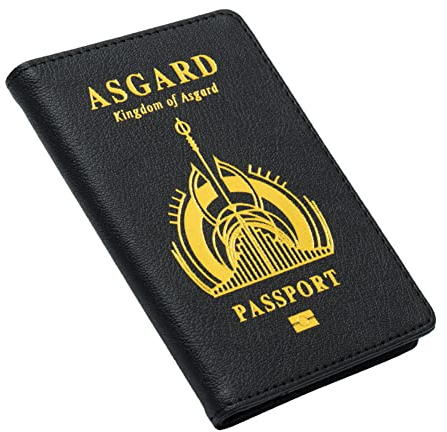 BBYOUTH Kingdom of Asgard Reisepasshülle Leder Litchi Textur Flugticket-Ordner für Nordische Wikinger Reisegeschenk,Asgard Black