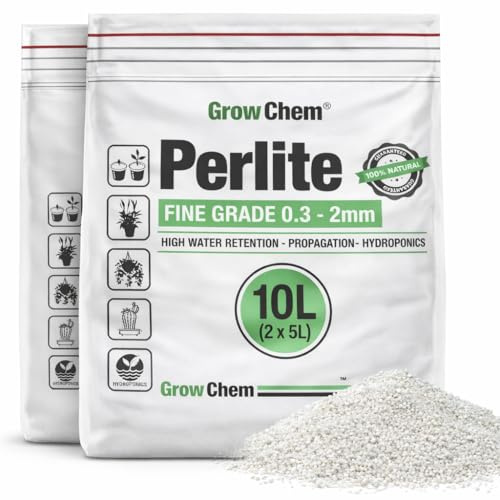 Grow Chem Perlite for Plants 10L(2x5L) FINE 1-3mm Seed Starting & Growing | FINE Grade Perlite Ideal For Germinating, Seedling Starting, Propagating Cuttings - Drainage, Aeration & Root Growth