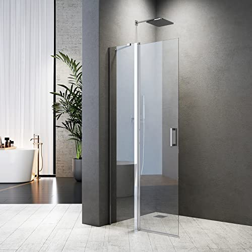 Duschwand Walk in Dusche Duschwand 90x185cm Pendeltüren Duschabtrennung mit Festteil und Eckregalen Drehtür Schwingtür Duschkabine 6mm NANO Sicherheitsglas Glas