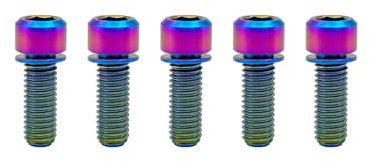 RISON-Titanium Lot de 5 Vis Hexagonales en Titane pour Vélo M6x18mm, Boulons de Tige de Vélo avec Rondelle, Vis de Potence de Vélo Vis Porte Bidon pour VTT, Vélo de Route