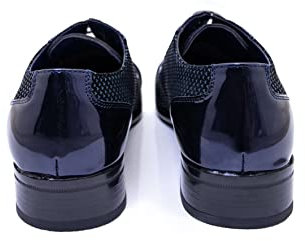Men’s Two Tone Patent Leather Lined Shiny Formal Derby Dress Lace Up Shoes [EL0712-NAVY-9UK]