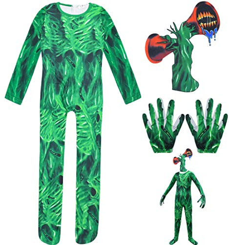 shumintaojin Kids Children's strange green costumes Halloween jumpsuit Toy game performance clothes Party dress 5-12Years (style 1, 7-8Years)