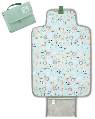 Polar Gear Baby Changing Mat – Wipe-Clean Changing Mat for Newborns – Travel Changing Mat with Pocket – Padded, Foldable Changing Matt Baby – Safari