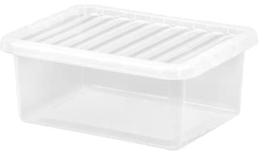 SELGEN 17L Plastic Storage Boxes Crystal Clear Box & Lid Home Office Stackable Nestable (42.50 x 33.00 x 17.00 cm)