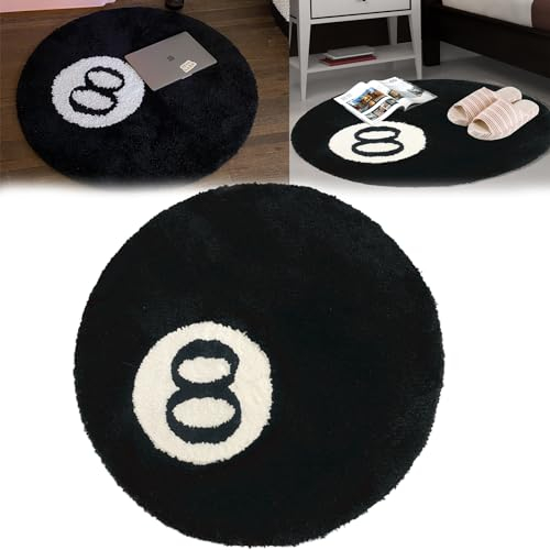 8 Ball Teppich, 60cm Teppich Beflockt 8 Ball Rug Fussball Teppichs rutschfest Beflockt Bodenteppich Schwarz Teppichs Rund Microfiber Room Decoration