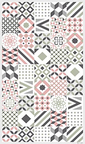 DobleUve Estudio Alfombra Vinílica Hidráulica 18 Rosa 65x140 cm Lavable Antideslizante para Cocina, Terraza y Salón