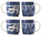 UNIQUE HOME LIVING Blue Willow Barrel Mugs Set of 4, 350ml Bone China Coffee Mug Oriental Style Coffee Cups with Handle for Milk Tea Hot Cocoa (9 x 8.5cm)