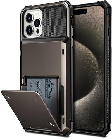 Coolden for iPhone 15 Pro Case iPhone 15 Pro Phone Case with Card Holder Wallet Case 4 Card Pocket Shockproof Case Heavy Duty Hard Back TPU Bumber Flip Protective Case Cover for iPhone 15 Pro