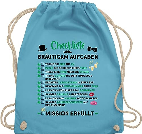 Shirtracer Turnbeutel Rucksack - Junggesellenabschied Männer - Checkliste Bräutigam Aufgaben JGA - Unisize - Hellblau - checklist polter rucksäcke jungesellenabschied mann turnsackerl tasche outfit