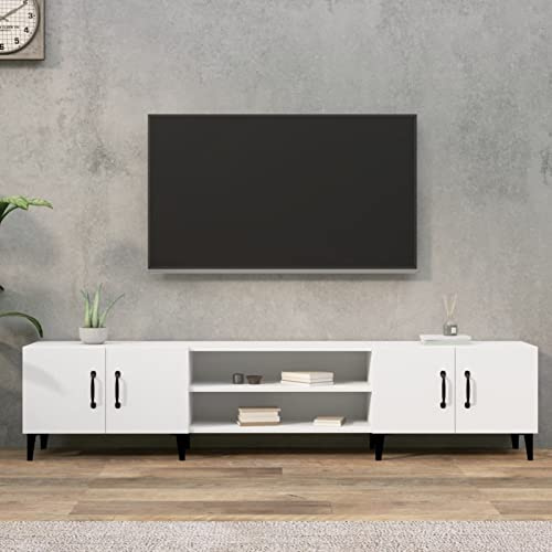 Homgoday Mobile TV bianco 180 x 31,5 x 40 cm in legno ingegnerizzato, mobile per centro intrattenimento, mobile per TV Hifi, mobile per soggiorno, casa, cassapanca portaoggetti interna 132
