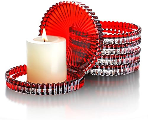 Lot de 6 assiettes à bougies en verre rouge de 10,2 cm, petites assiettes rondes décoratives en verre pour centres de table