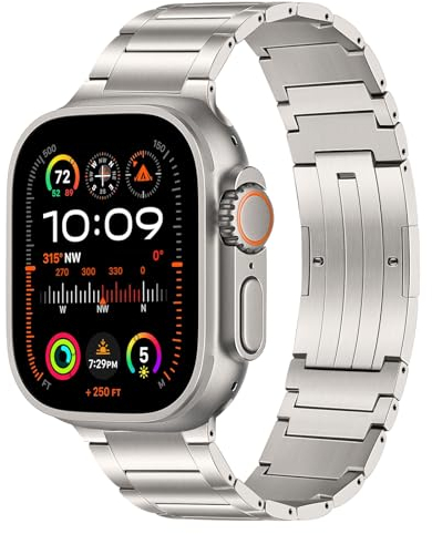TRUMiRR 49mm 46mm 45mm 44mm 42mm(Serie 3 2 1) Kompatibel mit Apple Watch Armband Titan, Edelstahl Glieder Armband Titan Ersatzarmbänder für iWatch Ultra 2/Ultra, Series 10/9/8/7/6/5/4/3/2/1/SE